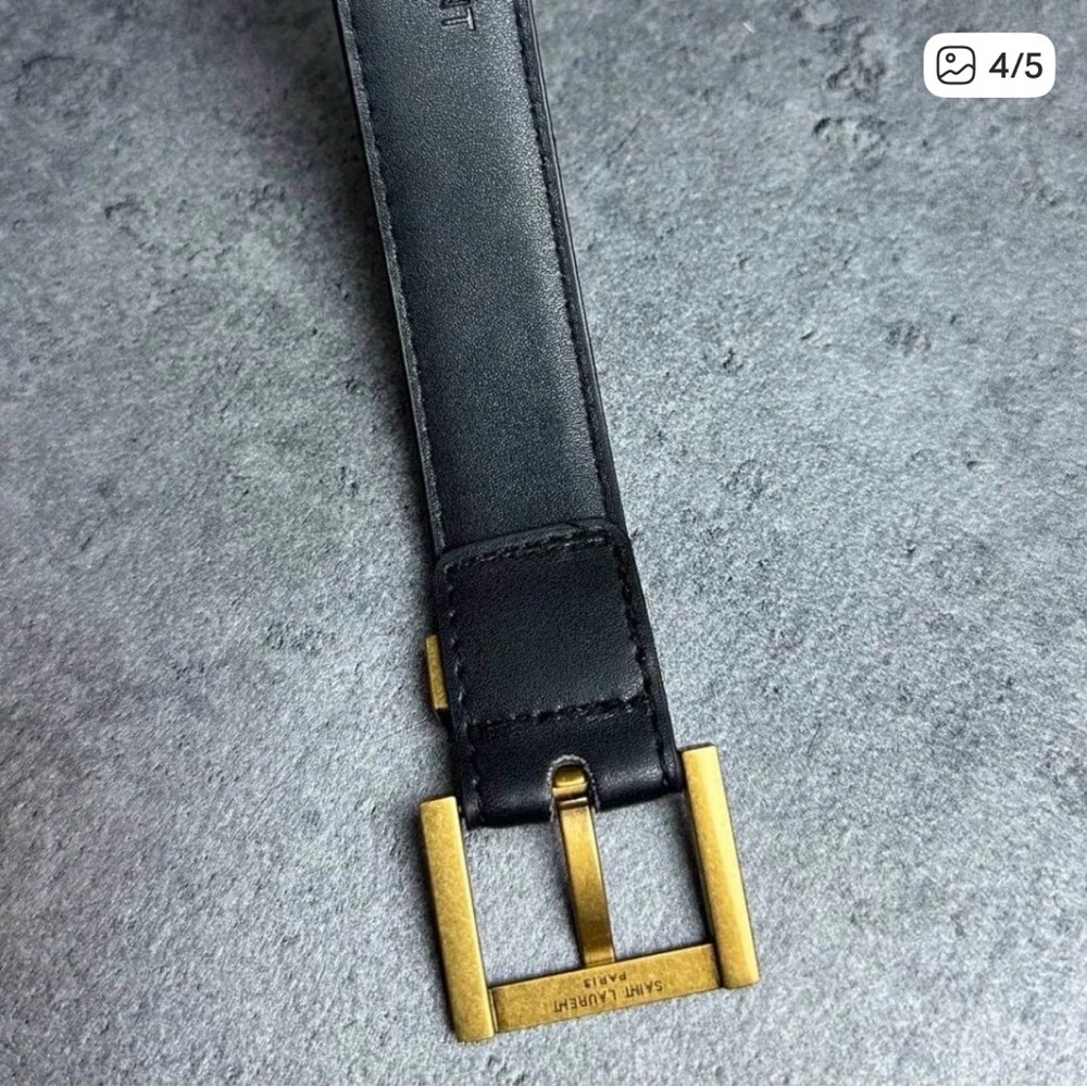 YSL - Yves Saint Laurent Black Belt with Gold Buckle - 80cm - Picture 4 of 4